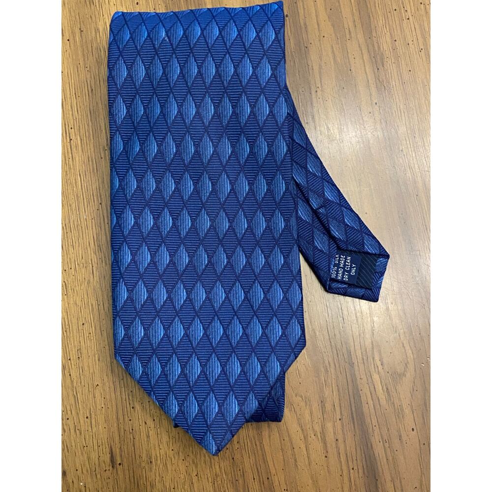 Henry Jacobson Blue‎ Geometric Silk Necktie 4” Wide Handmade Luxury Men’s